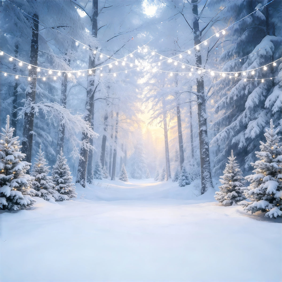 Winter Wonderland Christmas Backdrop Snowy Forest Path Photography Backdrops Christmas GQ68-130