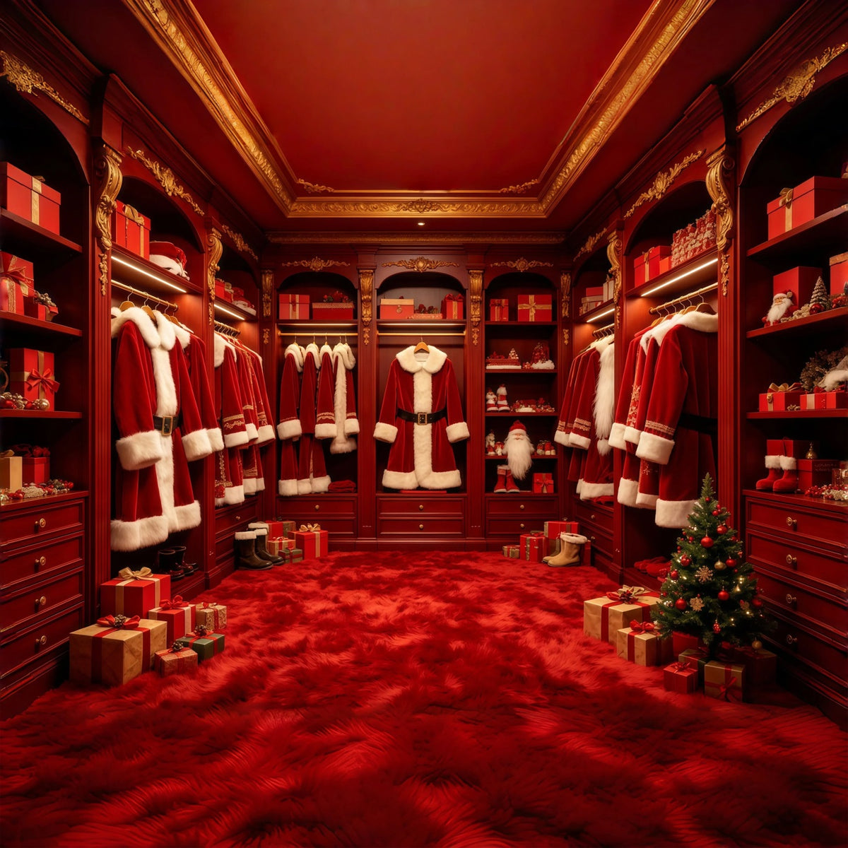 Christmas Santa Backdrop Red Santa Wardrobe Display Christmas Studio Backdrop GQ68-133