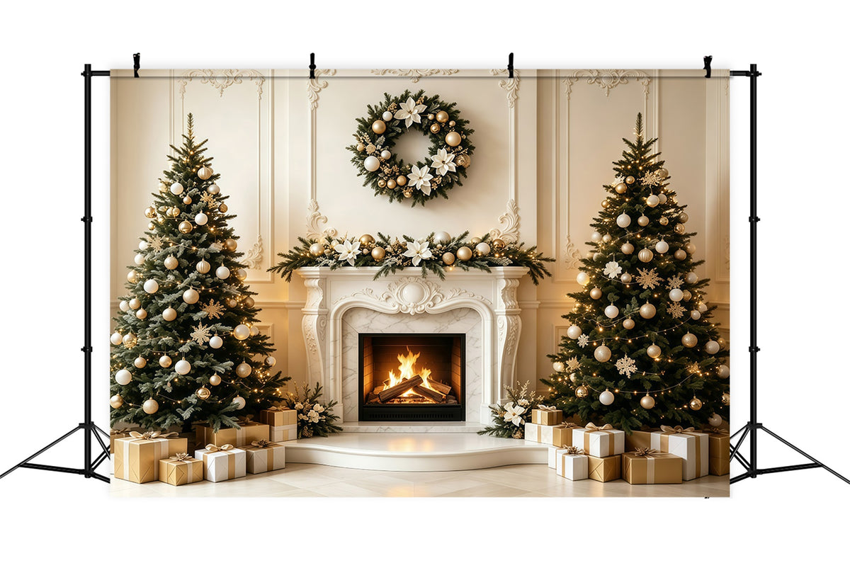 Christmas Living Room Backdrop Elegant Mantel Fireplace Photography Backdrop Christmas GQ68-134