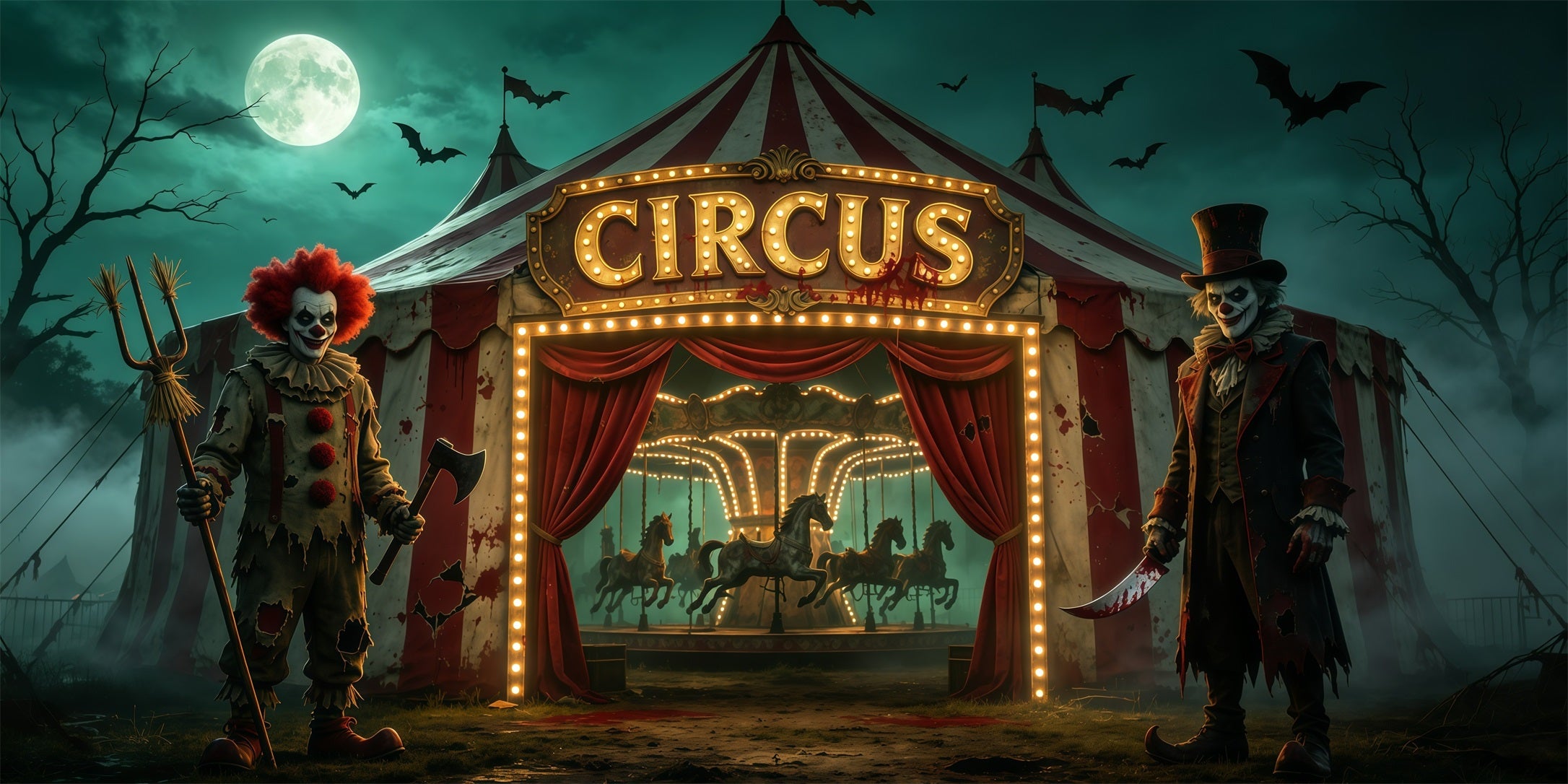 Clown Halloween Garage Door Cover Creepy Circus Carousel Halloween Porch Garage Door Decor GQ68-14-2 car