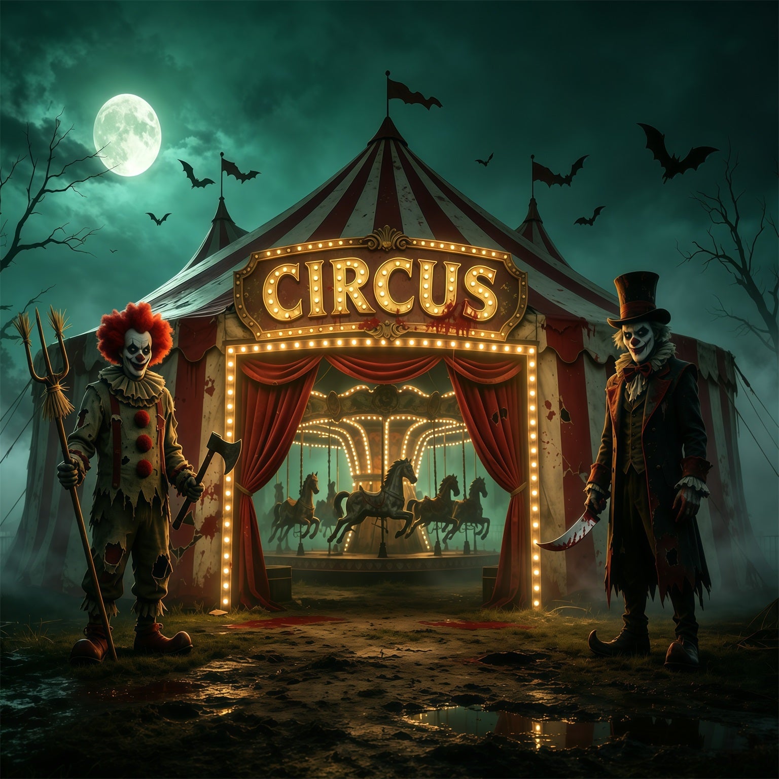 Clown Halloween Garage Door Cover Creepy Circus Carousel Halloween Porch Garage Door Decor GQ68-14-1 car