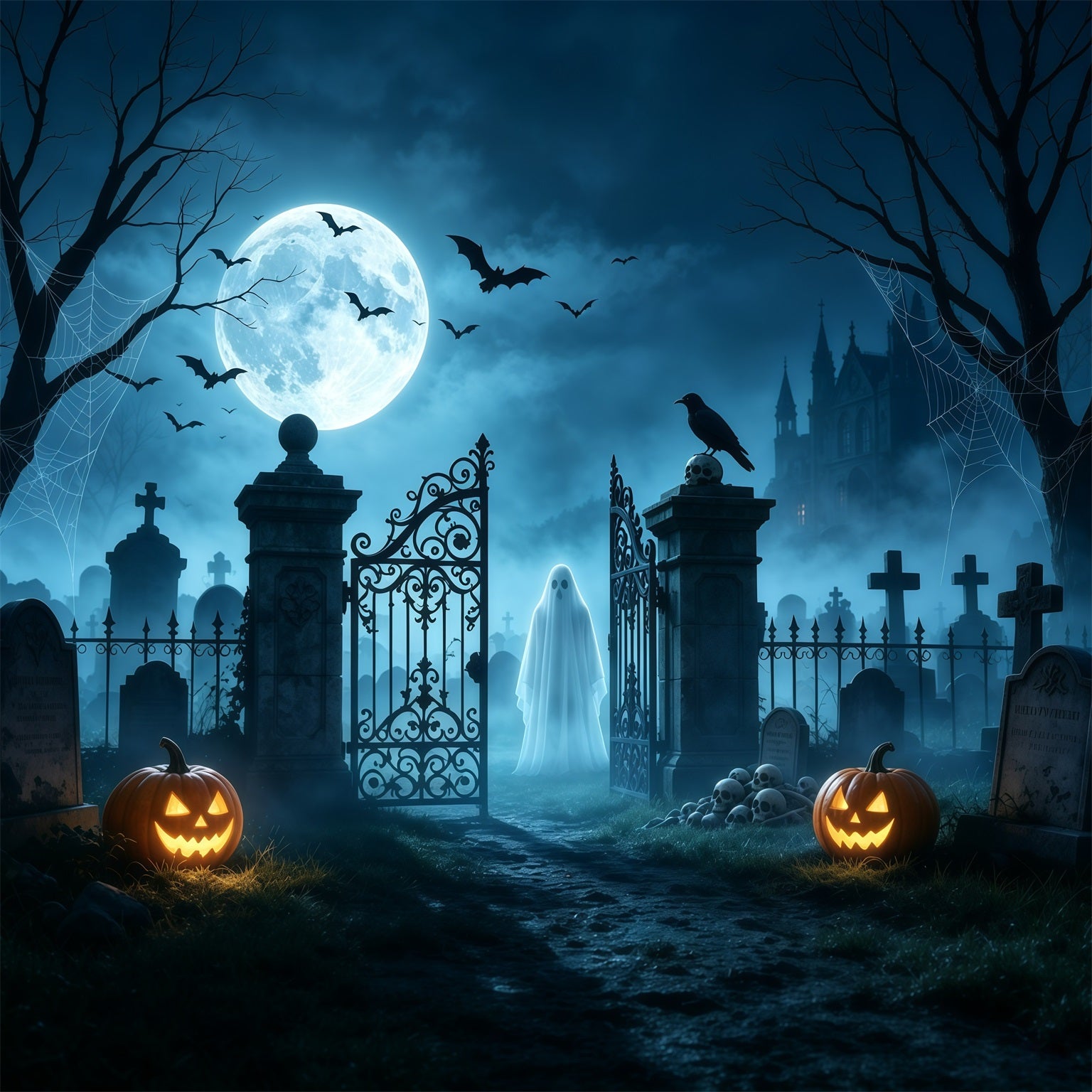 Moonlight Halloween Garage Door Cover Moonlit Ghost Cemetery Gate Halloween Home Exterior Decorations GQ68-15-1 car