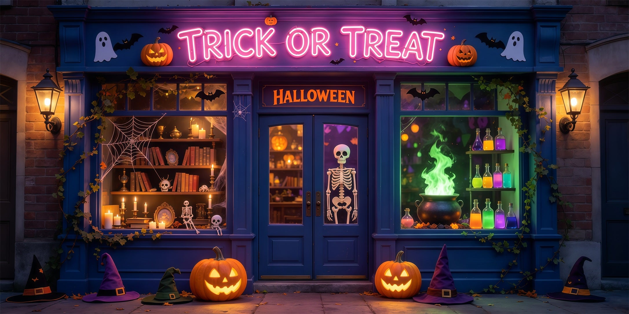 Spooky Halloween Garage Door Cover Neon Shop Door Window Trick or Treat Garage Door Cover GQ68-18-2 car