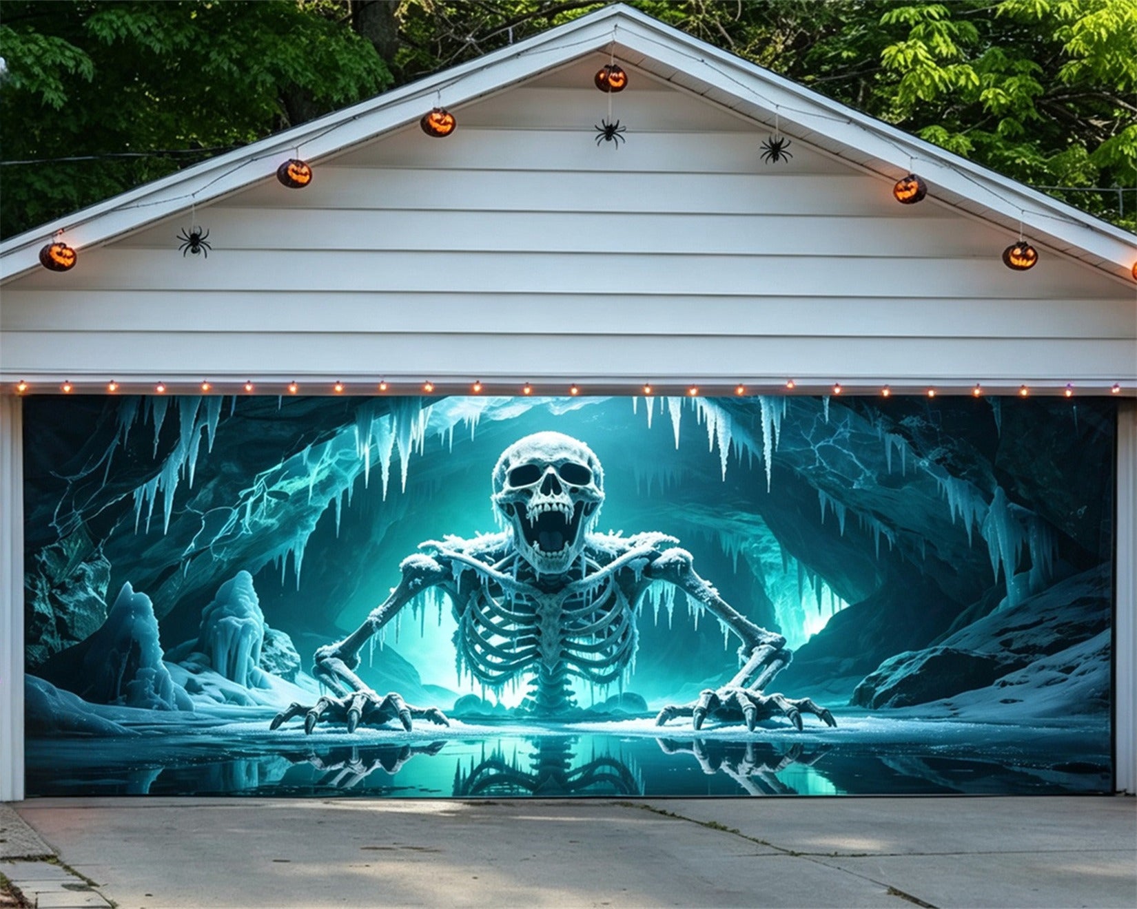 Creepy Halloween Garage Door Decor Frozen Skeleton Ice Cave Halloween Porch Garage Door Decor GQ68-19-2 car