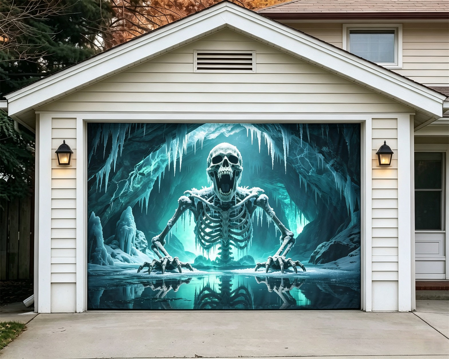 Creepy Halloween Garage Door Decor Frozen Skeleton Ice Cave Halloween Porch Garage Door Decor GQ68-19-1 car