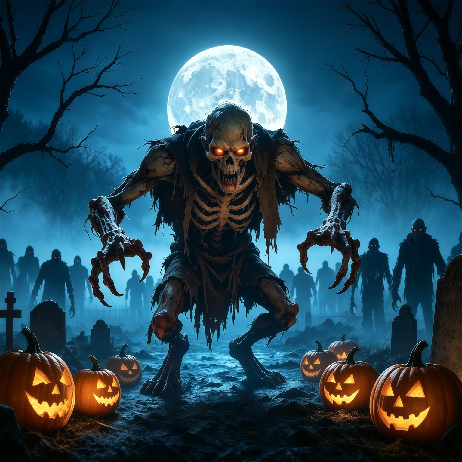 Zombie Halloween Garage Door Decor Moonlit Ghoul Pumpkin Graveyard Halloween Garage Door Cover GQ68-20-1 car