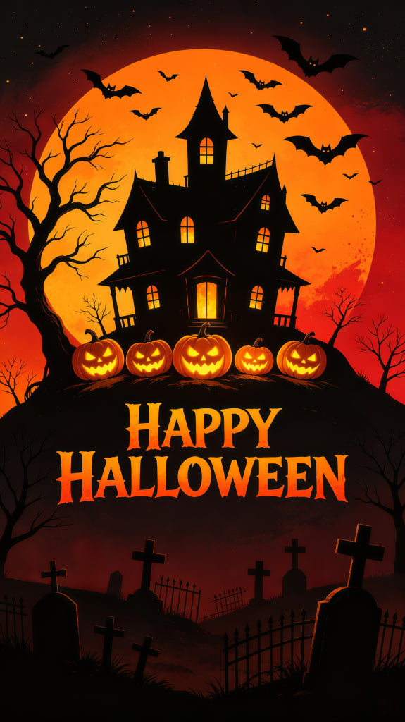 Haunted Mansion Door Full Moon House Silhouette Halloween Door Cover GQ68-30