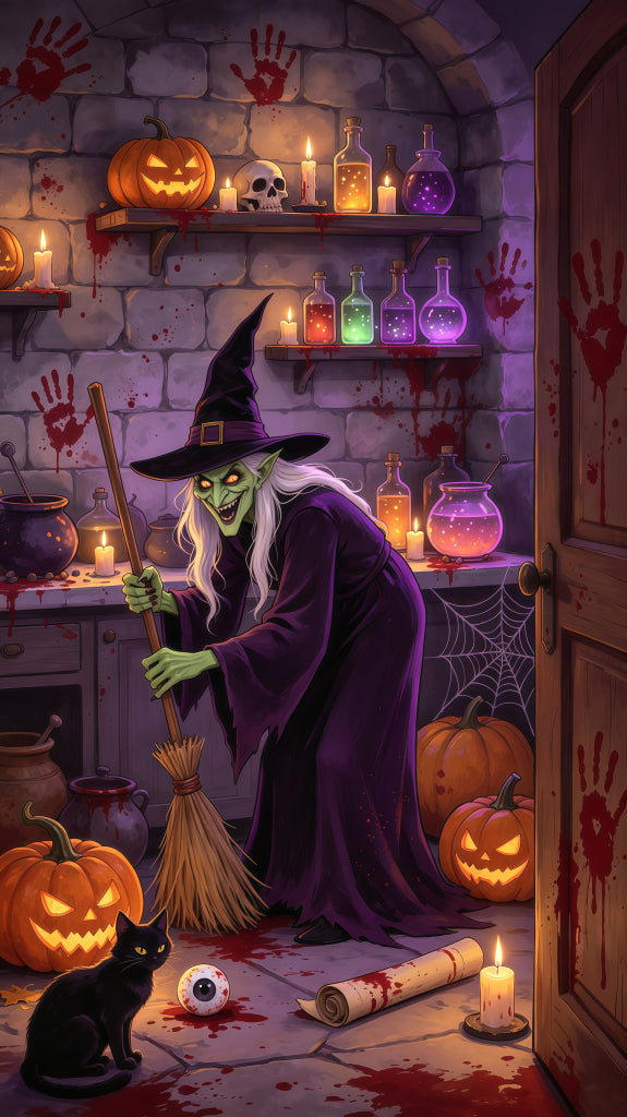 Witch Kitchen Door Bloody Witch Potion Chamber Trick or Treat Door Decor GQ68-34