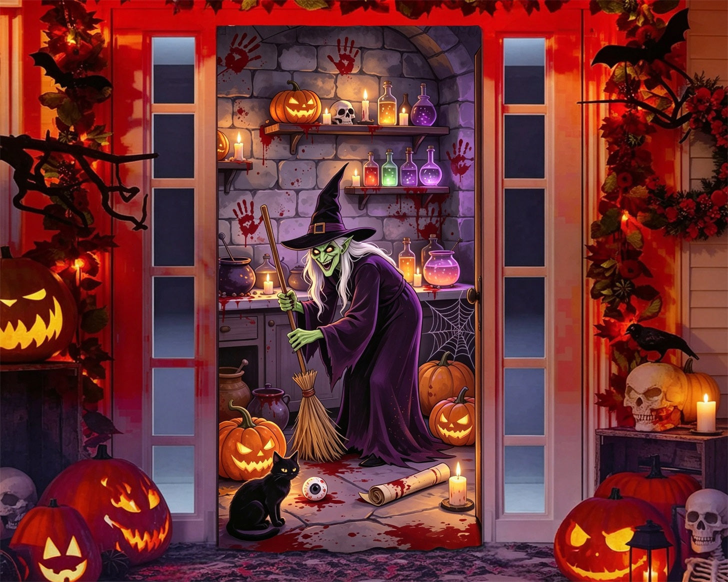 Witch Kitchen Door Bloody Witch Potion Chamber Trick or Treat Door Decor GQ68-34