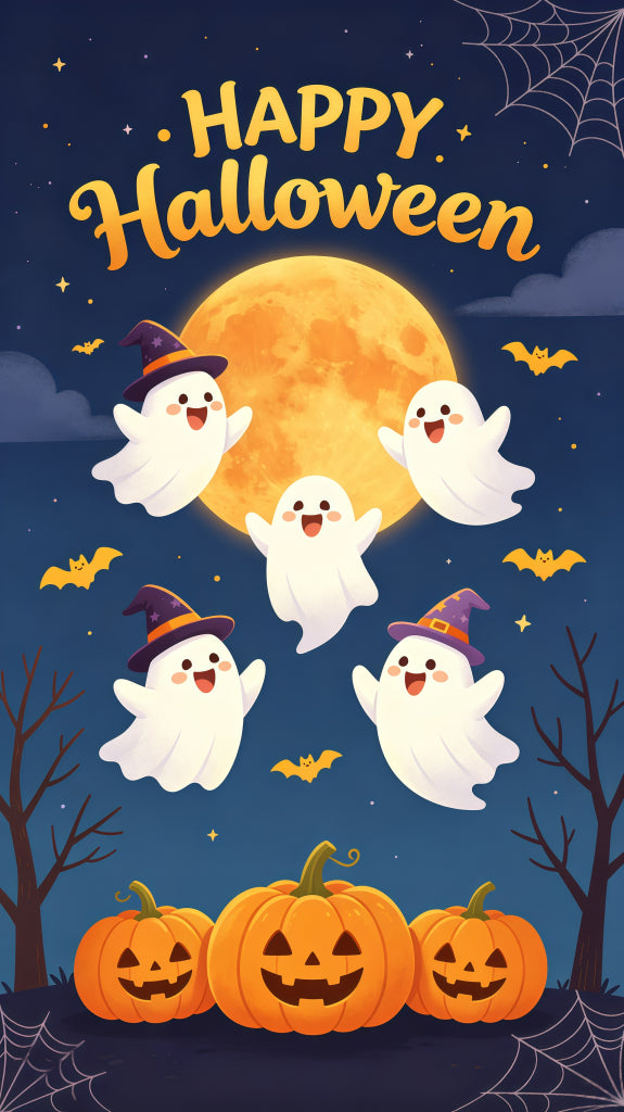 Cute Ghost Door Moonlit Ghost Pumpkin Party Reusable Halloween Door Cover GQ68-37