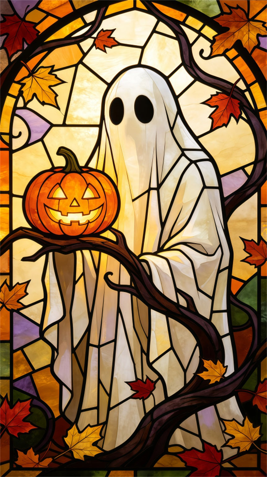 Stained Glass Ghost Door Pumpkin Ghost Leaves Halloween House Door Decoration GQ68-39