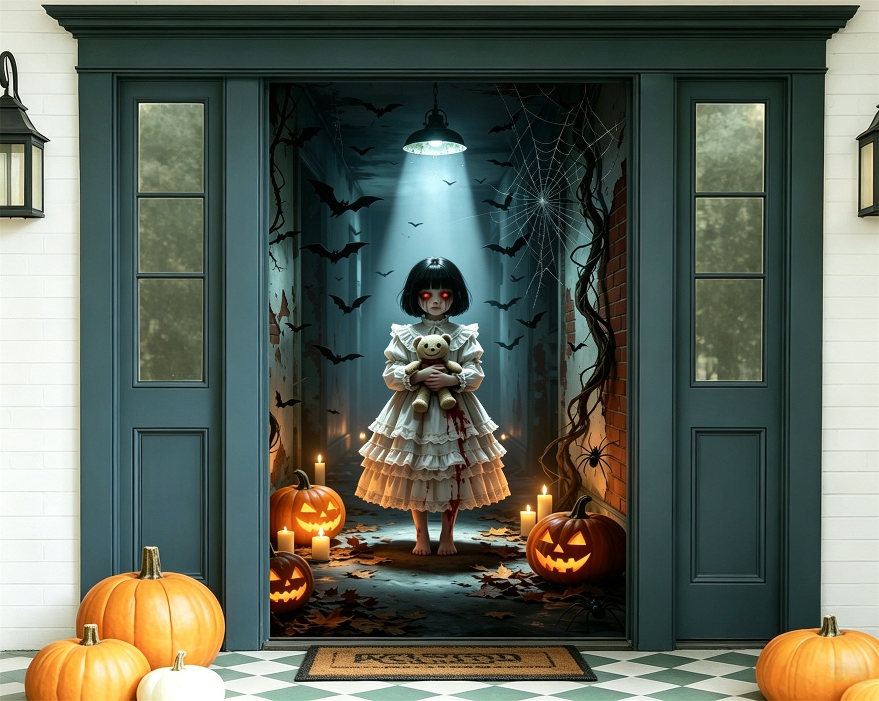 Haunted Doll Door Creepy Doll Corridor Halloween Front Door Decoration GQ68-40