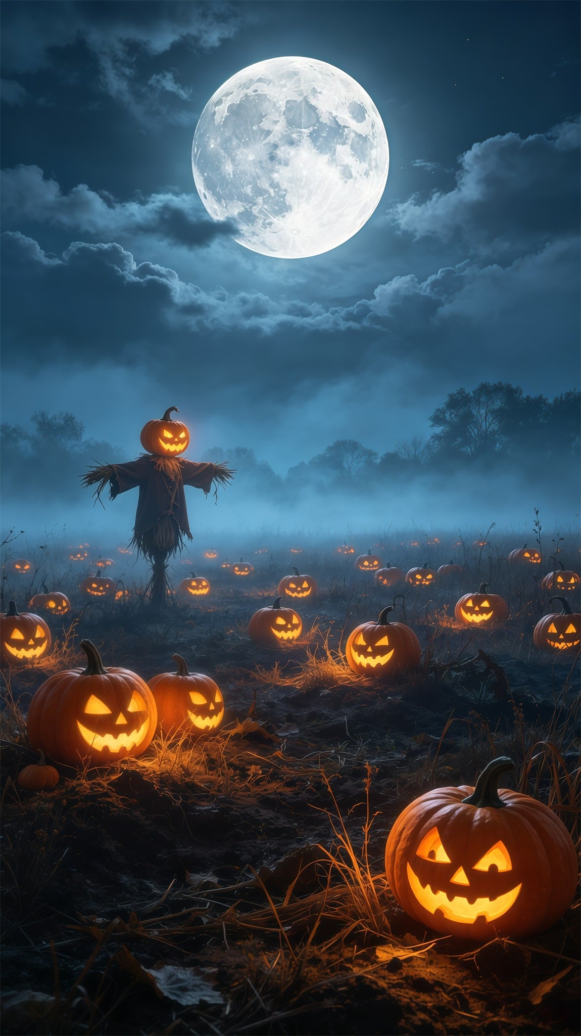 Pumpkin Patch Door Jack O Lanterns Scarecrow Field Halloween Door Decor GQ68-43