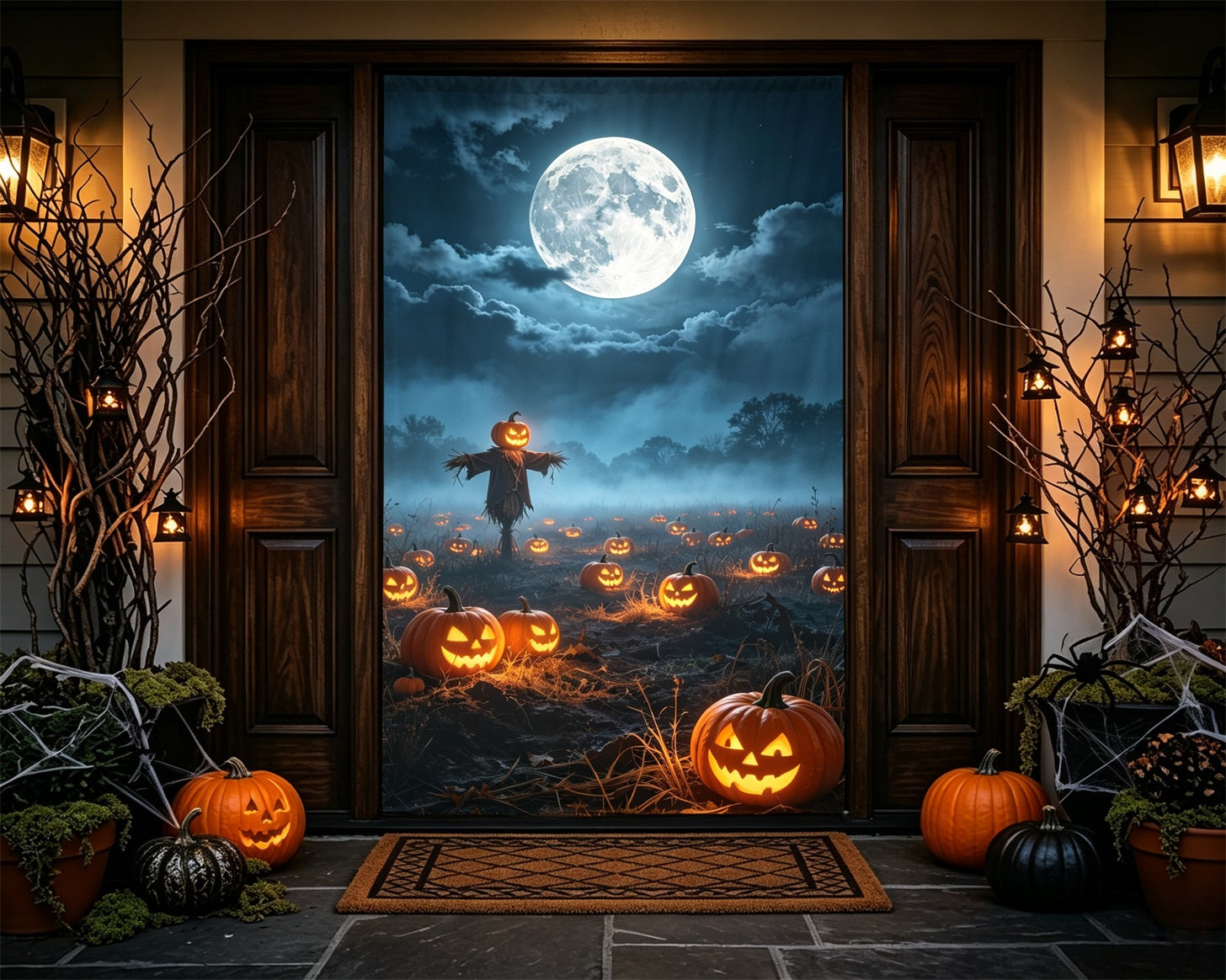 Pumpkin Patch Door Jack O Lanterns Scarecrow Field Halloween Door Decor GQ68-43