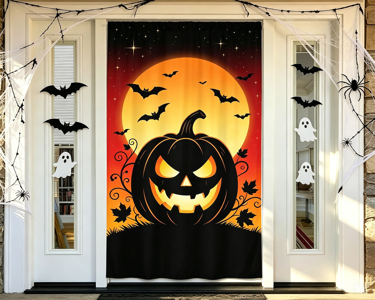 Jack O Lantern Door Black Pumpkin Silhouette Halloween Door Poster GQ68-44