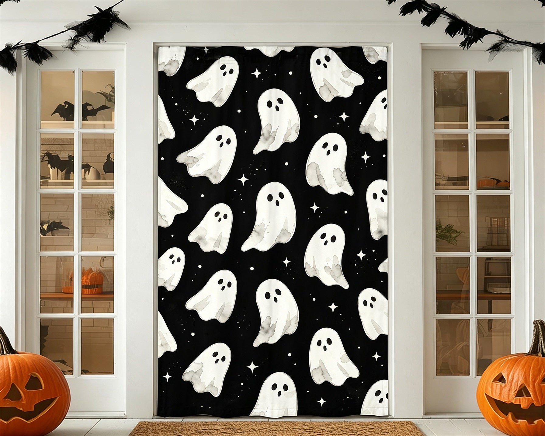 Ghost Gathering Door Watercolor Ghost Pattern Halloween Door Mural GQ68-45