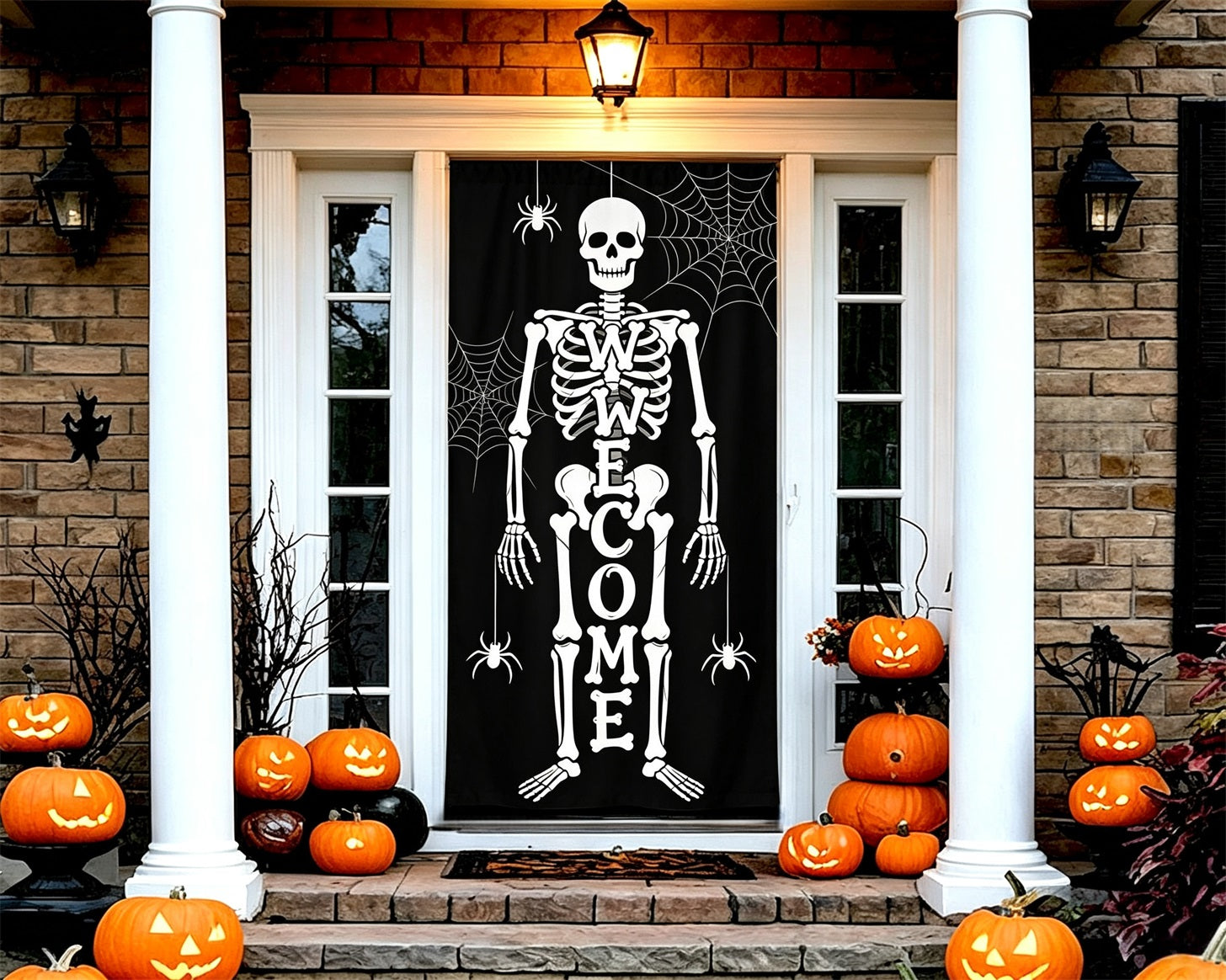 Skeleton Welcome Door Skeleton Web Silhouette Halloween Door Backdrop GQ68-46