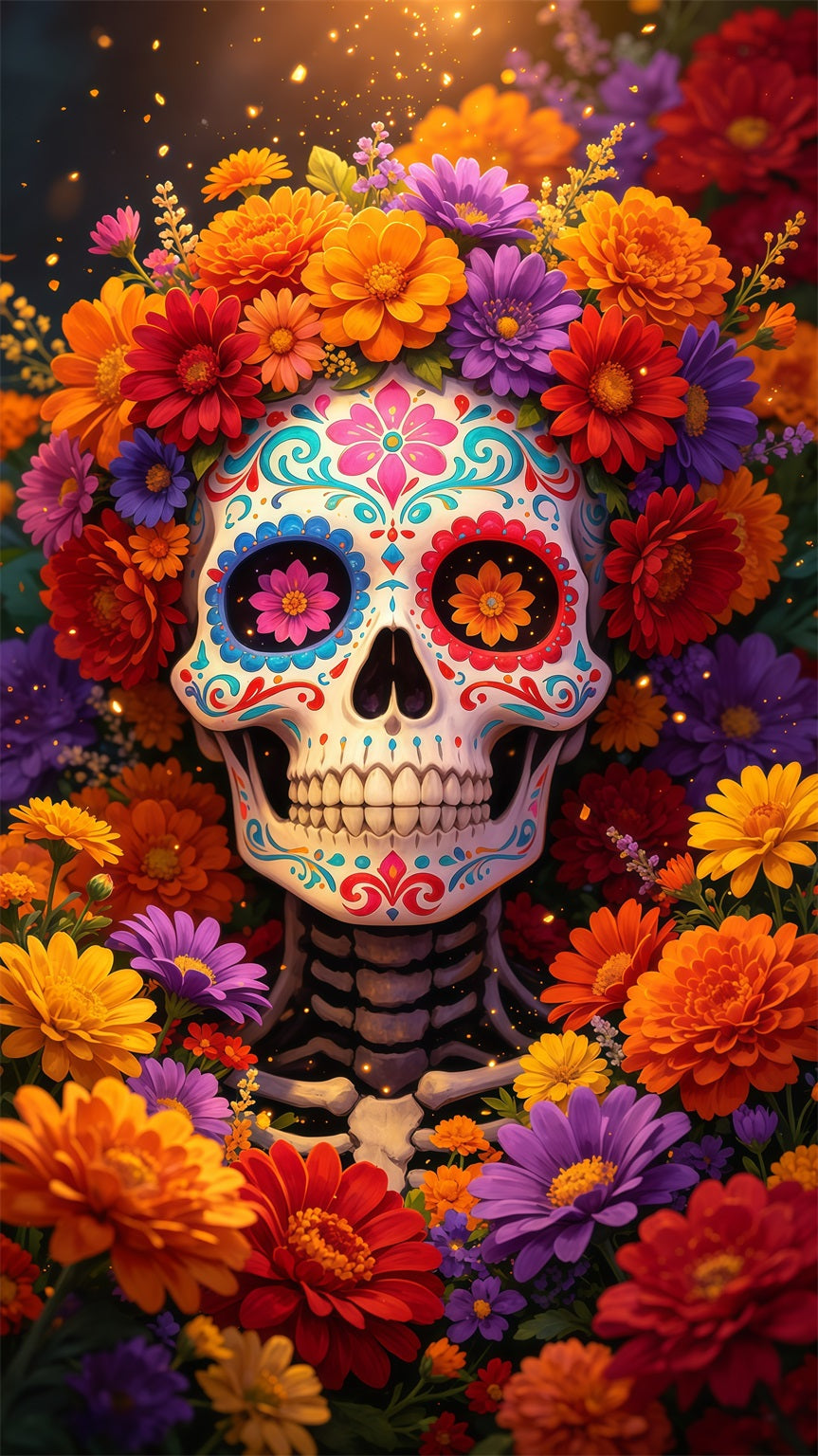 Skull Floral Door Floral Sugar Skull Halloween Door Tapestry GQ68-47