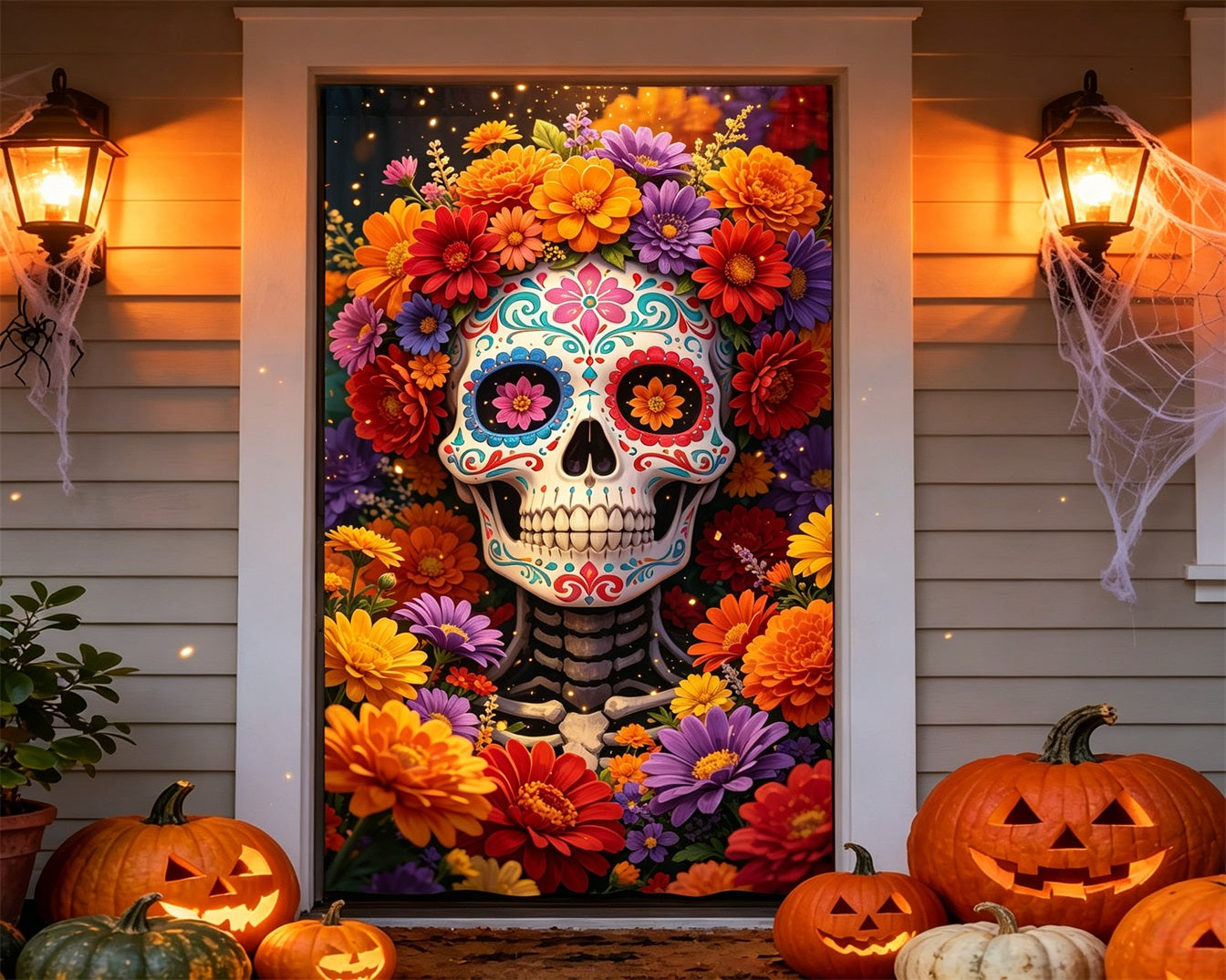 Skull Floral Door Floral Sugar Skull Halloween Door Tapestry GQ68-47