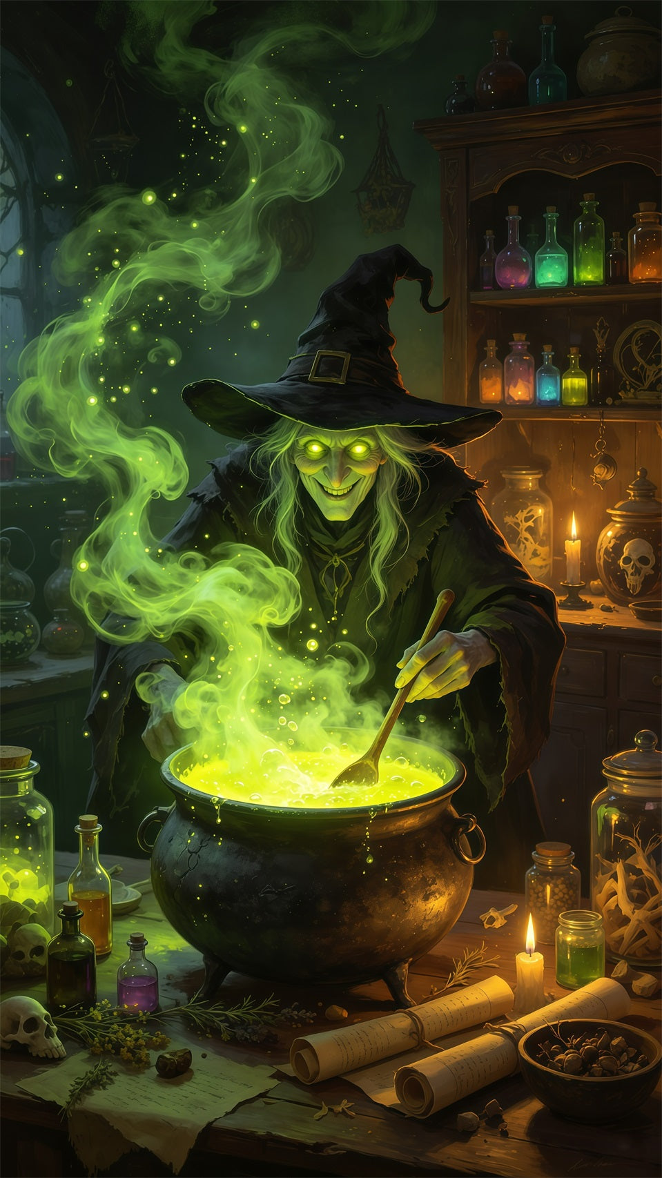 Witch Potion Door Glowing Potion Cauldron Halloween Door Sign GQ68-49