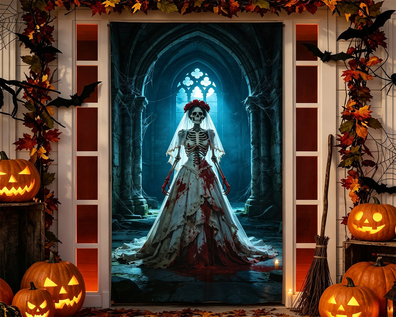 Skeleton Bride Door Gothic Cathedral Bride Halloween Bedroom Door Poster GQ68-51