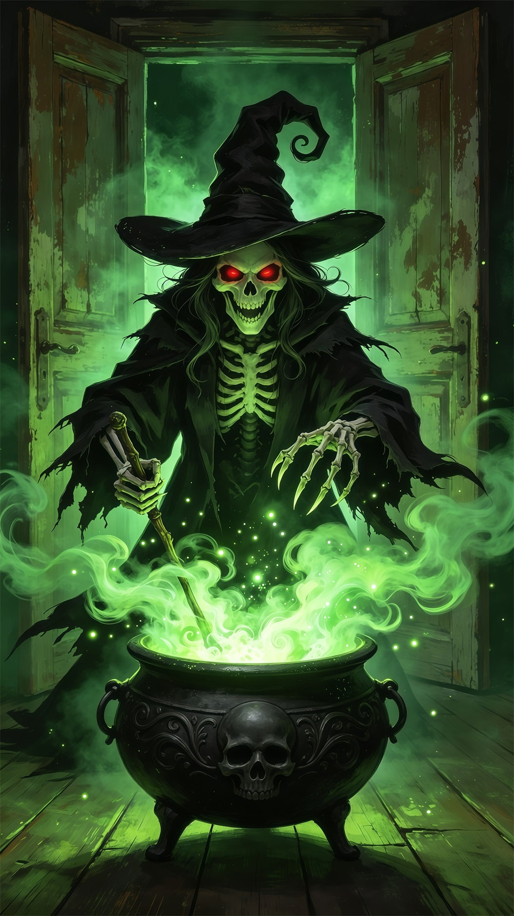 Witch Cauldron Door Green Magic Wooden Door Halloween Bedroom Door Mural GQ68-52
