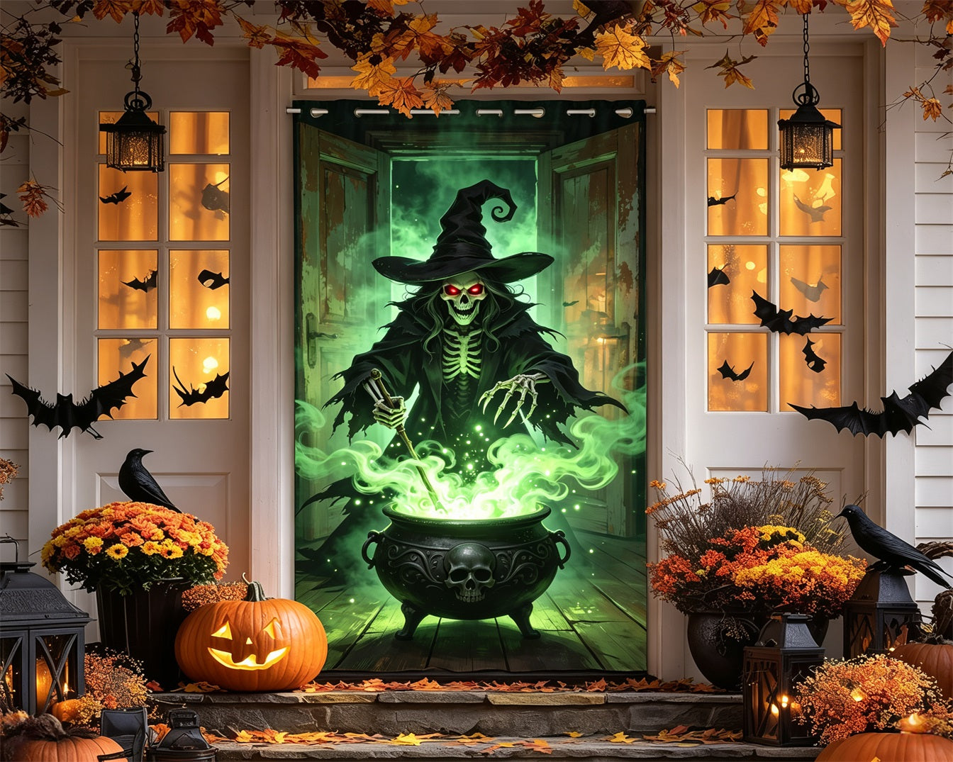 Witch Cauldron Door Green Magic Wooden Door Halloween Bedroom Door Mural GQ68-52