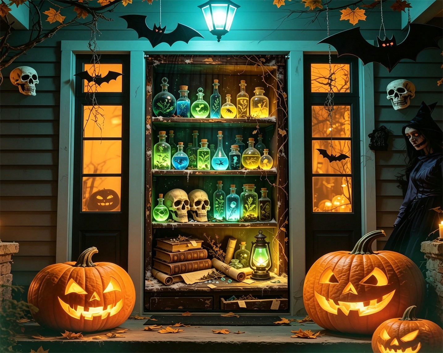 Potion Bottle Door Witch Laboratory Magic Shelf Halloween Bedroom Door Tapestry GQ68-53