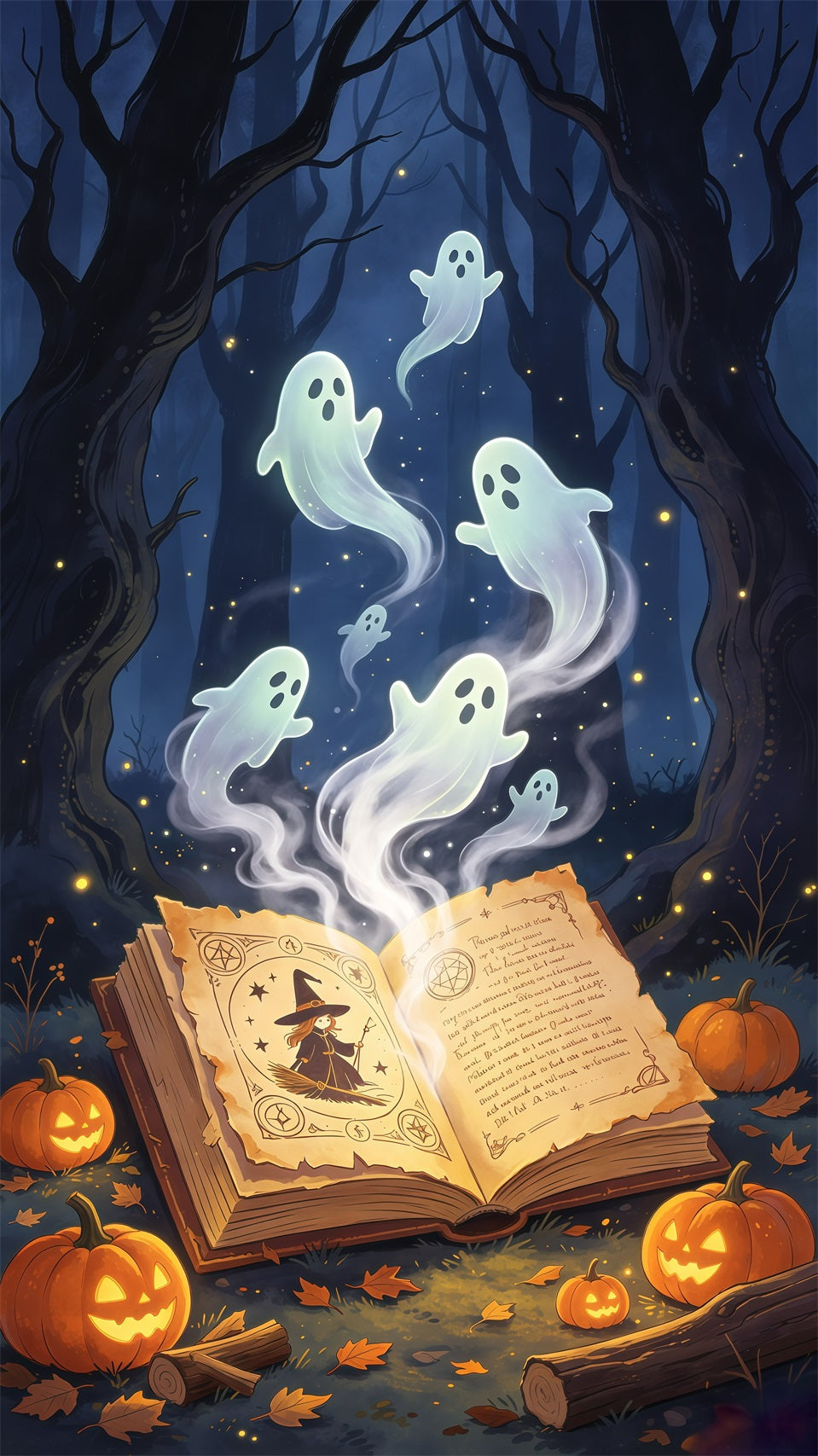 Magic Spellbook Door Ghost Forest Pumpkins Halloween Bedroom Door Curtain GQ68-54