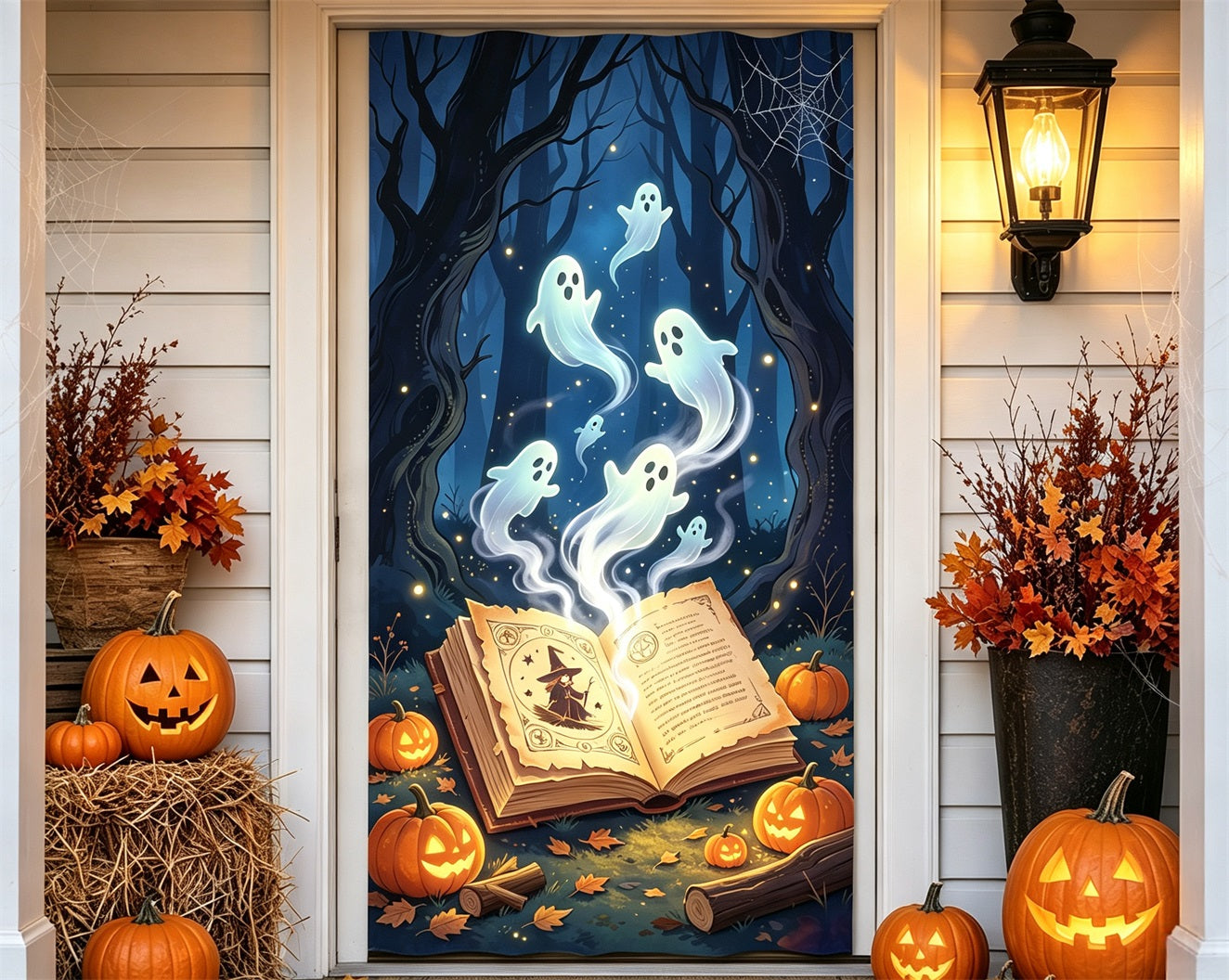 Magic Spellbook Door Ghost Forest Pumpkins Halloween Bedroom Door Curtain GQ68-54