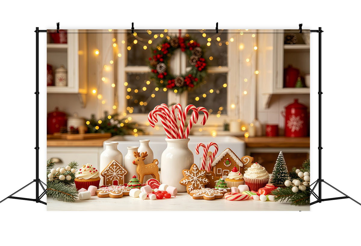 Christmas Kitchen Backdrop Candy Bakery Gingerbread Decor Photography Backdrops Christmas GQ68-56
