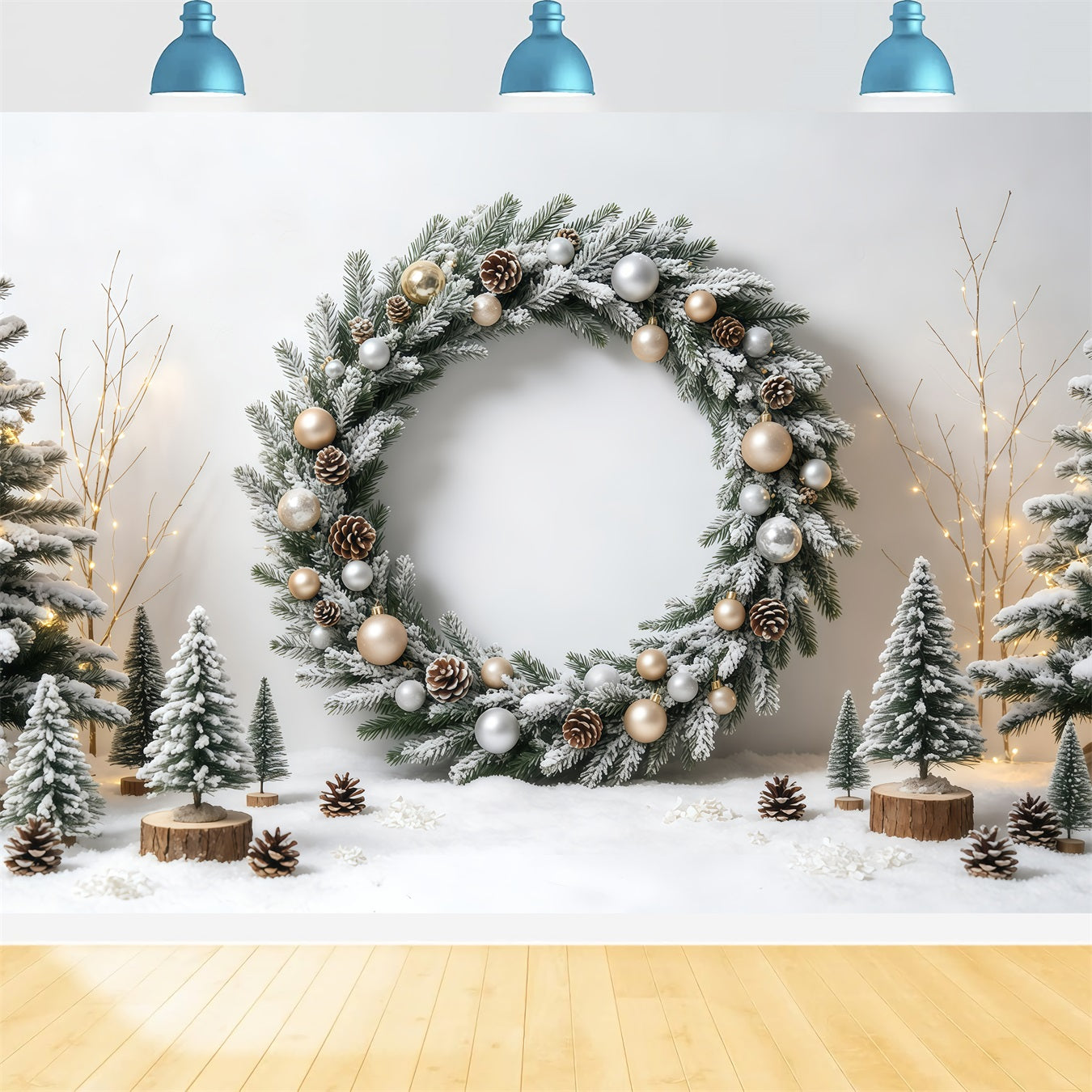 Christmas Wreath Backdrop Frosted Tree Winter Archway Christmas Wall Backdrops GQ68-58