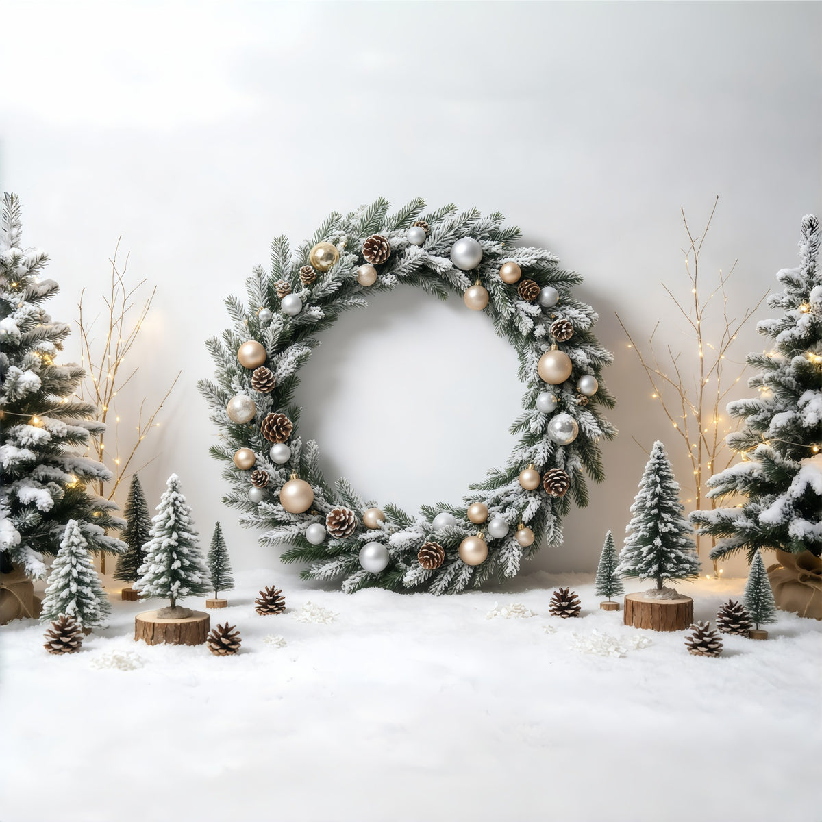 Christmas Wreath Backdrop Frosted Tree Winter Archway Christmas Wall Backdrops GQ68-58
