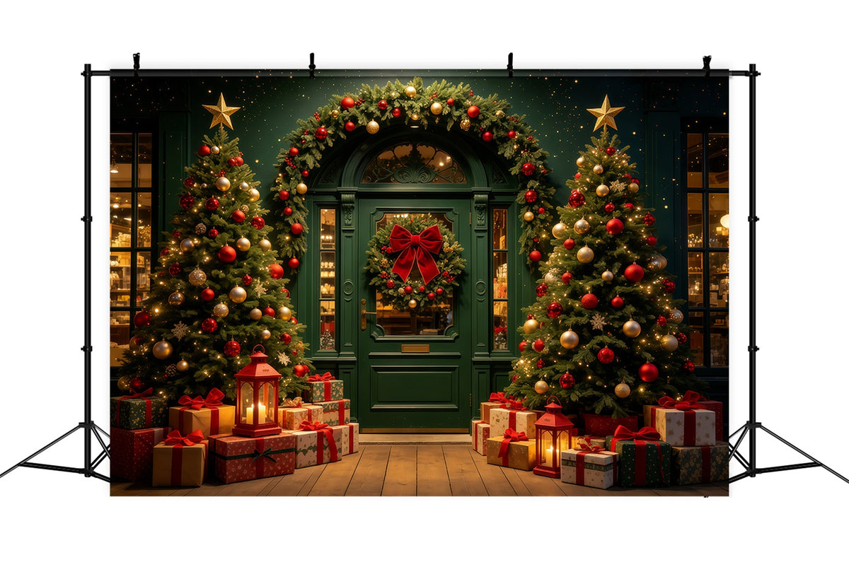 Christmas Shop Backdrop Dark Green Archway Lights Studio Backdrops Christmas GQ68-62