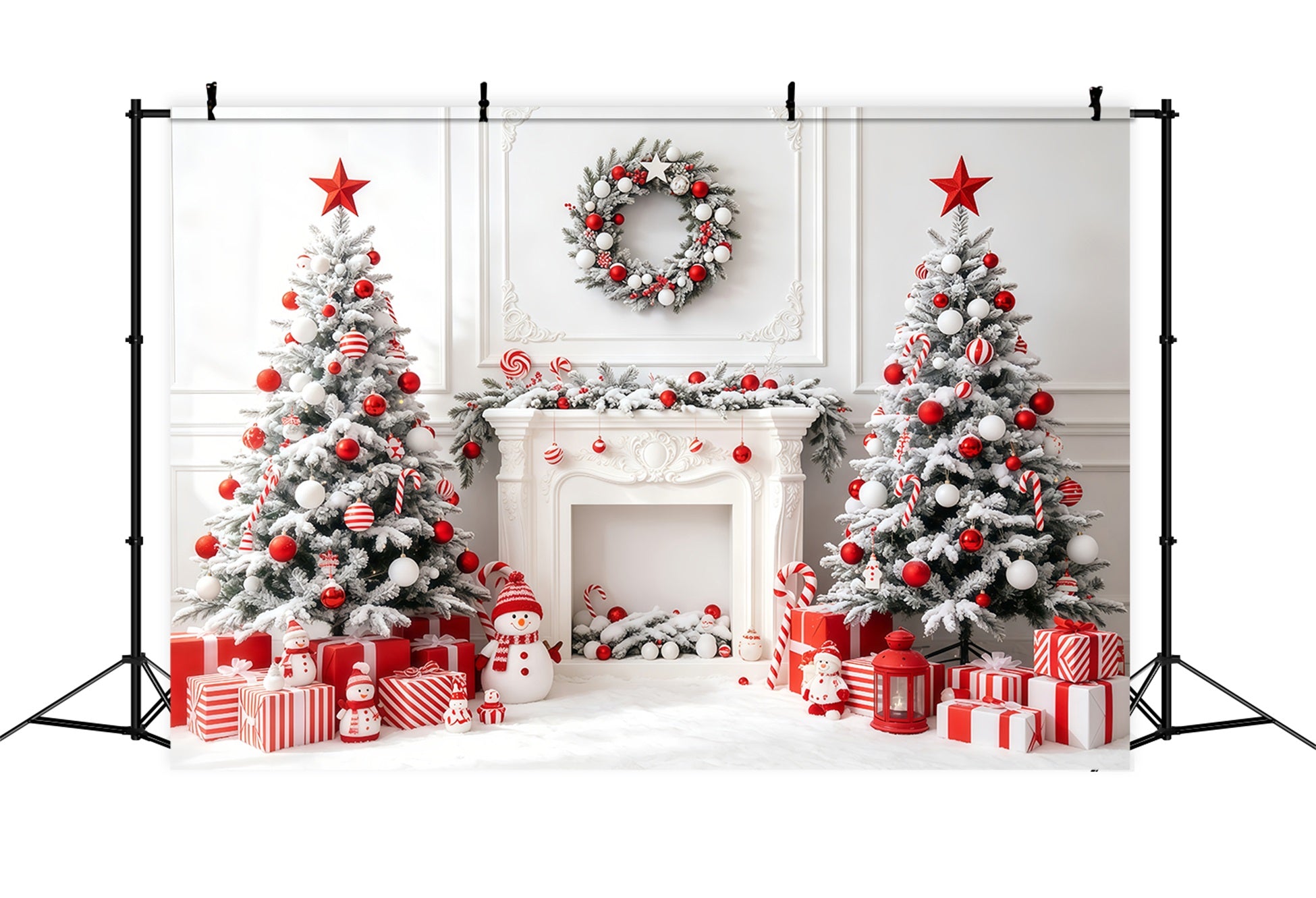 White Christmas Backdrop Candy Tree Fireplace Photo Christmas Backdrop GQ68-63