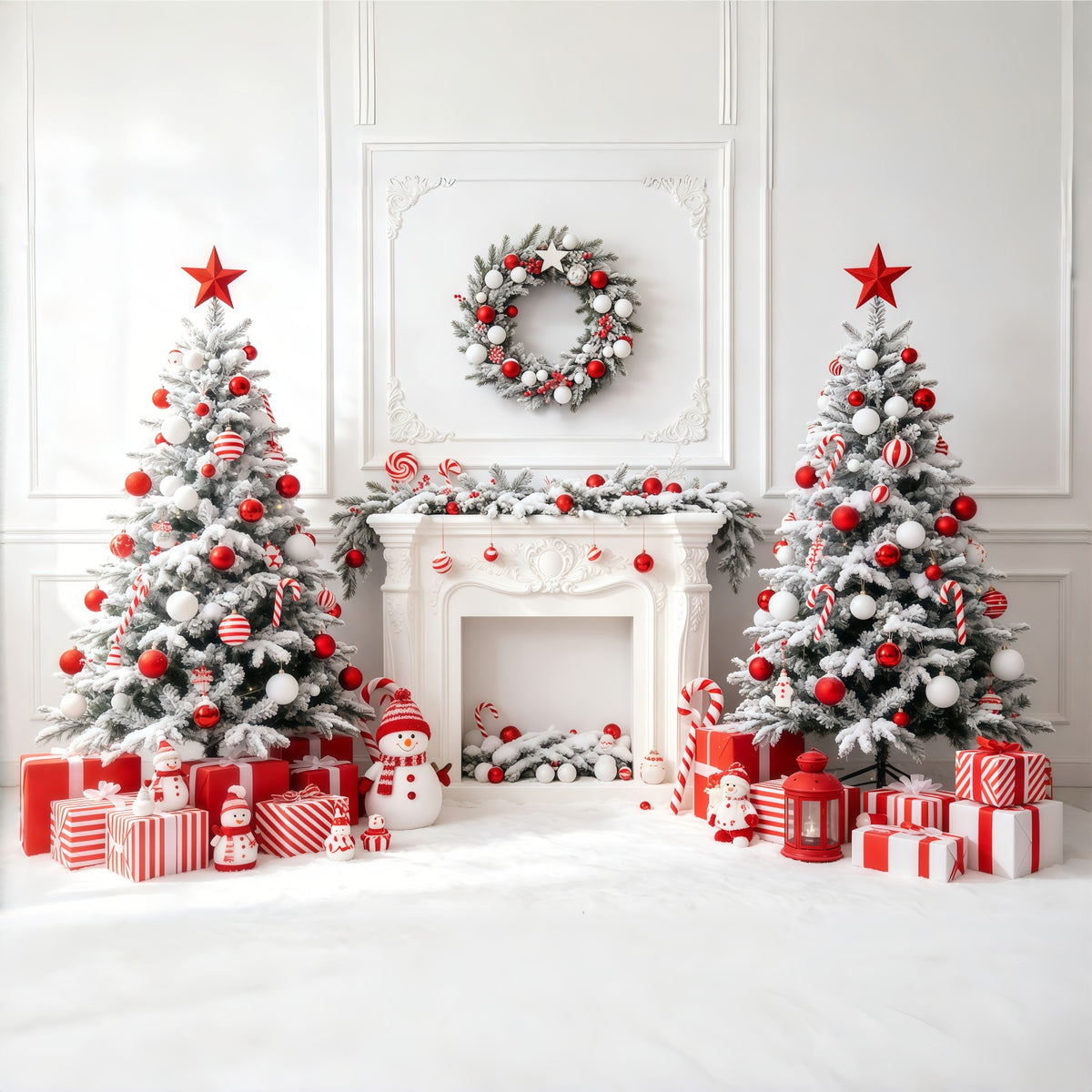 White Christmas Backdrop Candy Tree Fireplace Photo Christmas Backdrop GQ68-63