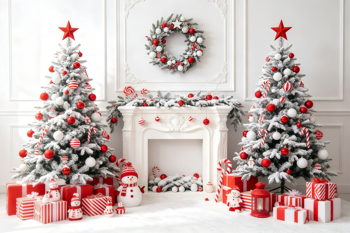 White Christmas Backdrop Candy Tree Fireplace Photo Christmas Backdrop GQ68-63