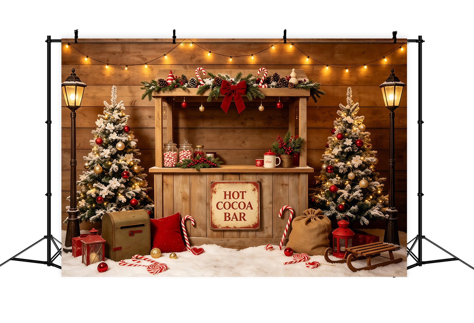 Christmas Party Backdrop Rustic Cocoa Bar Cabin Christmas Studio Backdrops GQ68-65