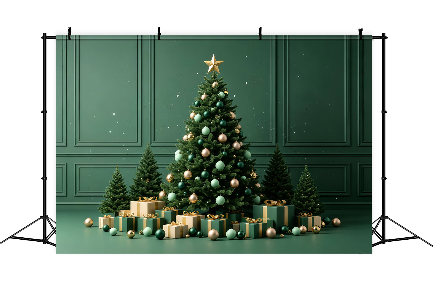 Green Christmas Backdrop Emerald Tree Gift Display Wall Backdrop Christmas GQ68-73