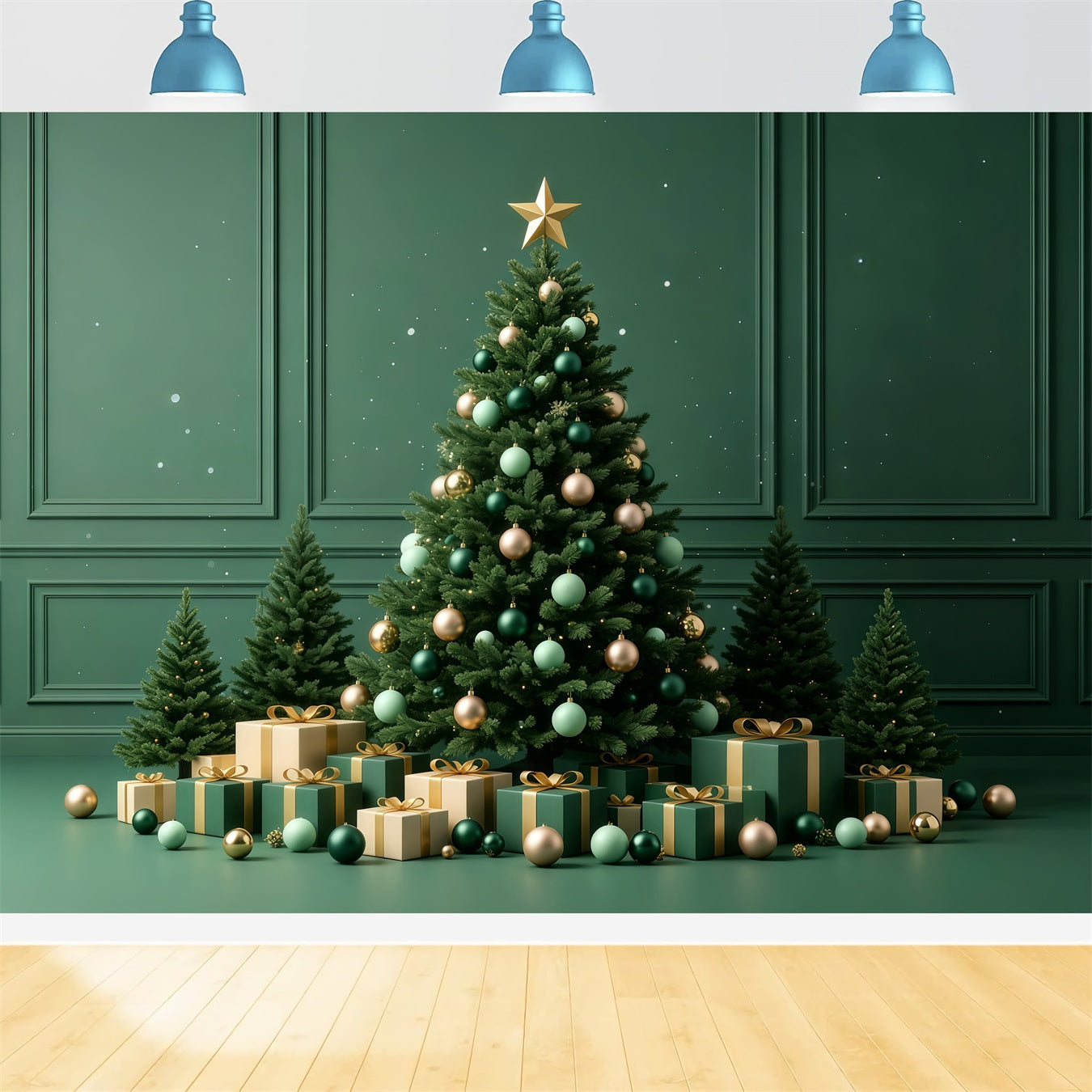 Green Christmas Backdrop Emerald Tree Gift Display Wall Backdrop Christmas GQ68-73