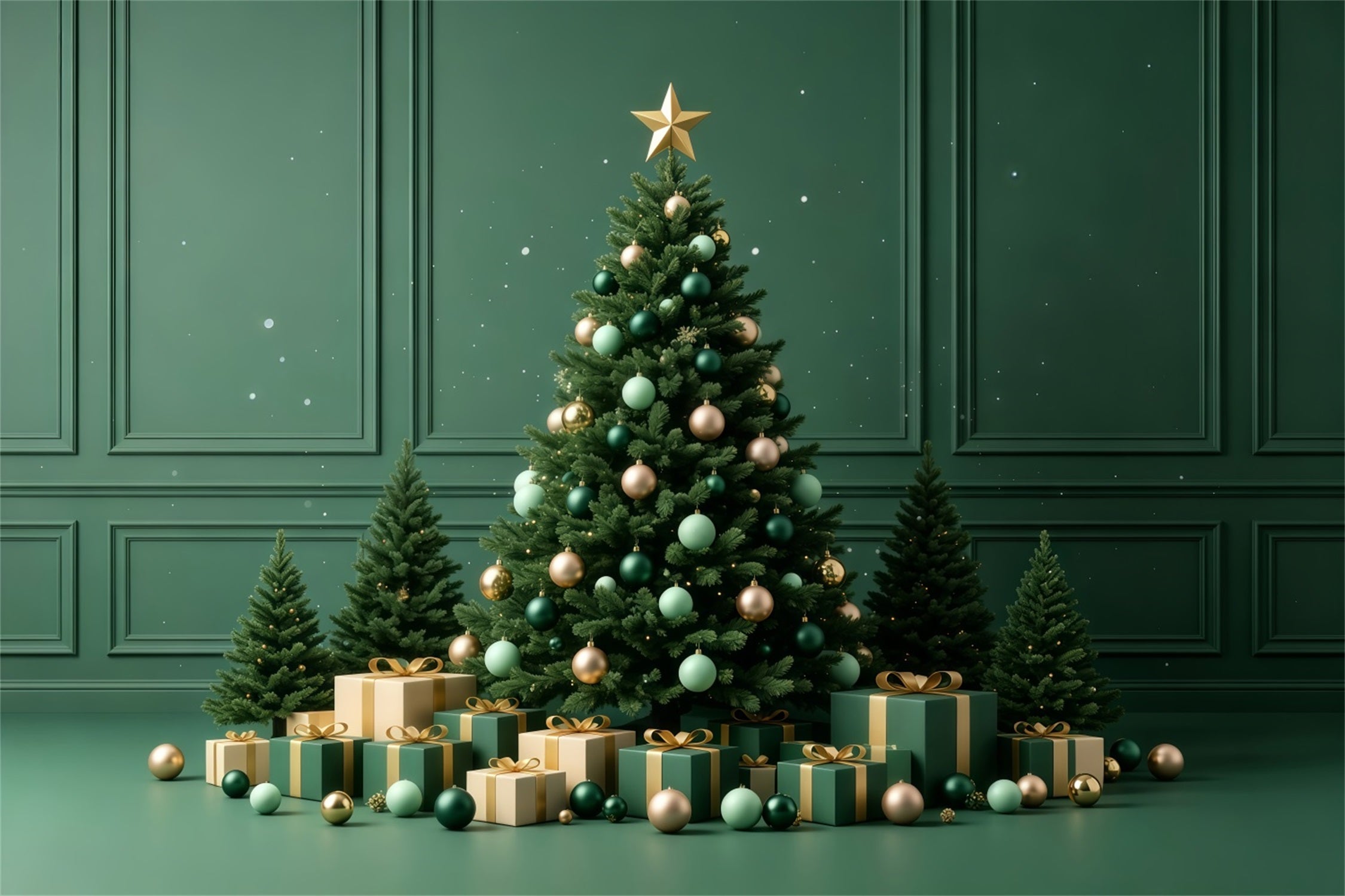 Green Christmas Backdrop Emerald Tree Gift Display Wall Backdrop Christmas GQ68-73