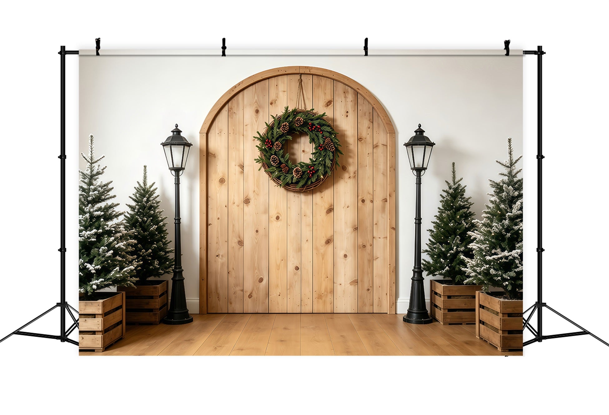 Simple Christmas Backdrop Rustic Arch Wreath Entrance Muslin Backdrop Christmas GQ68-75