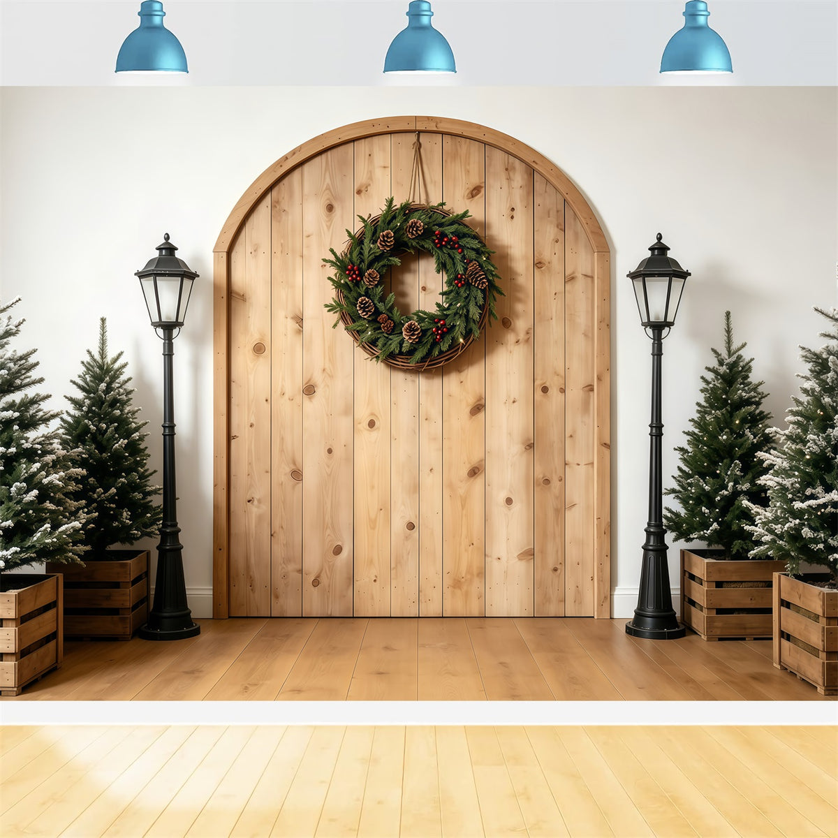 Simple Christmas Backdrop Rustic Arch Wreath Entrance Muslin Backdrop Christmas GQ68-75