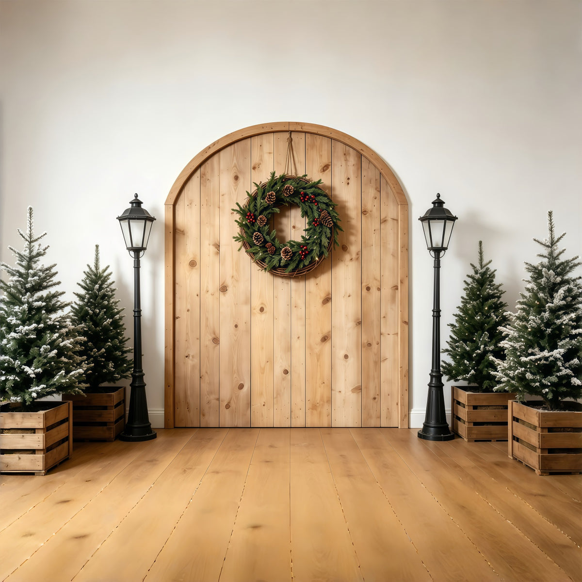 Simple Christmas Backdrop Rustic Arch Wreath Entrance Muslin Backdrop Christmas GQ68-75