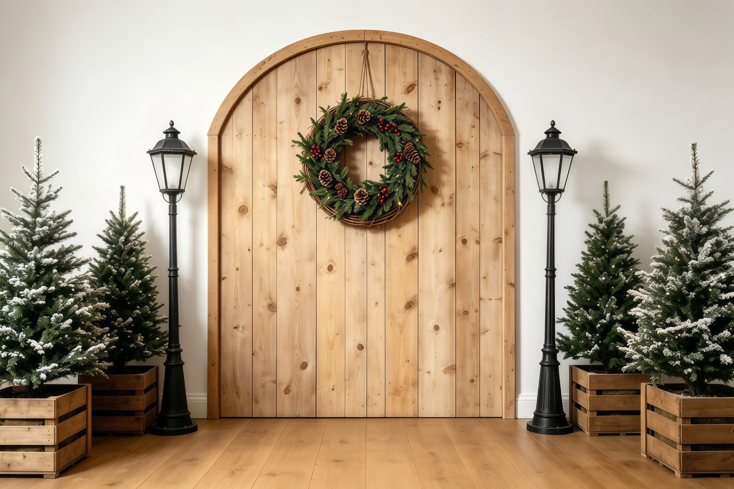Simple Christmas Backdrop Rustic Arch Wreath Entrance Muslin Backdrop Christmas GQ68-75