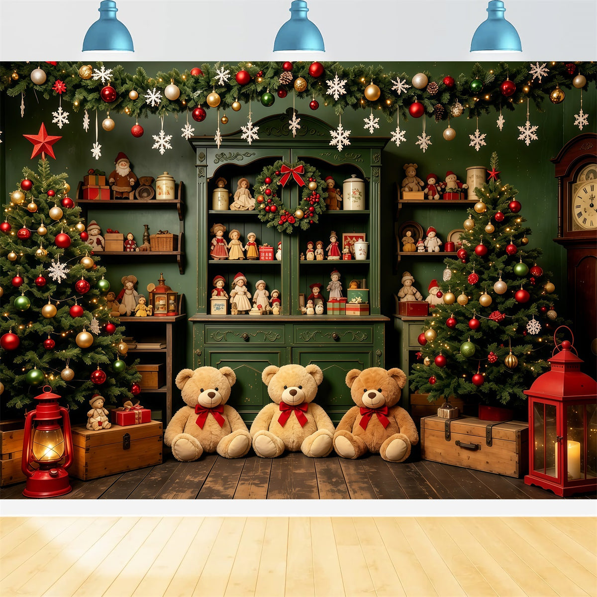 Christmas Kids Backdrop Dollhouse Toy Shelf Display Christmas Muslin Backdrops GQ68-77