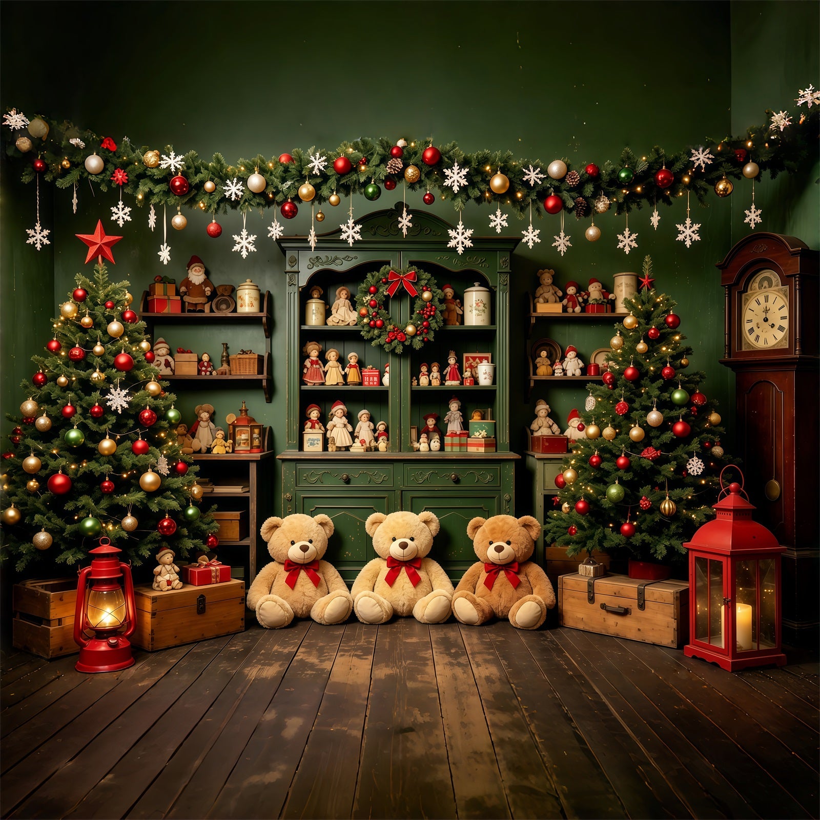 Christmas Kids Backdrop Dollhouse Toy Shelf Display Christmas Muslin Backdrops GQ68-77
