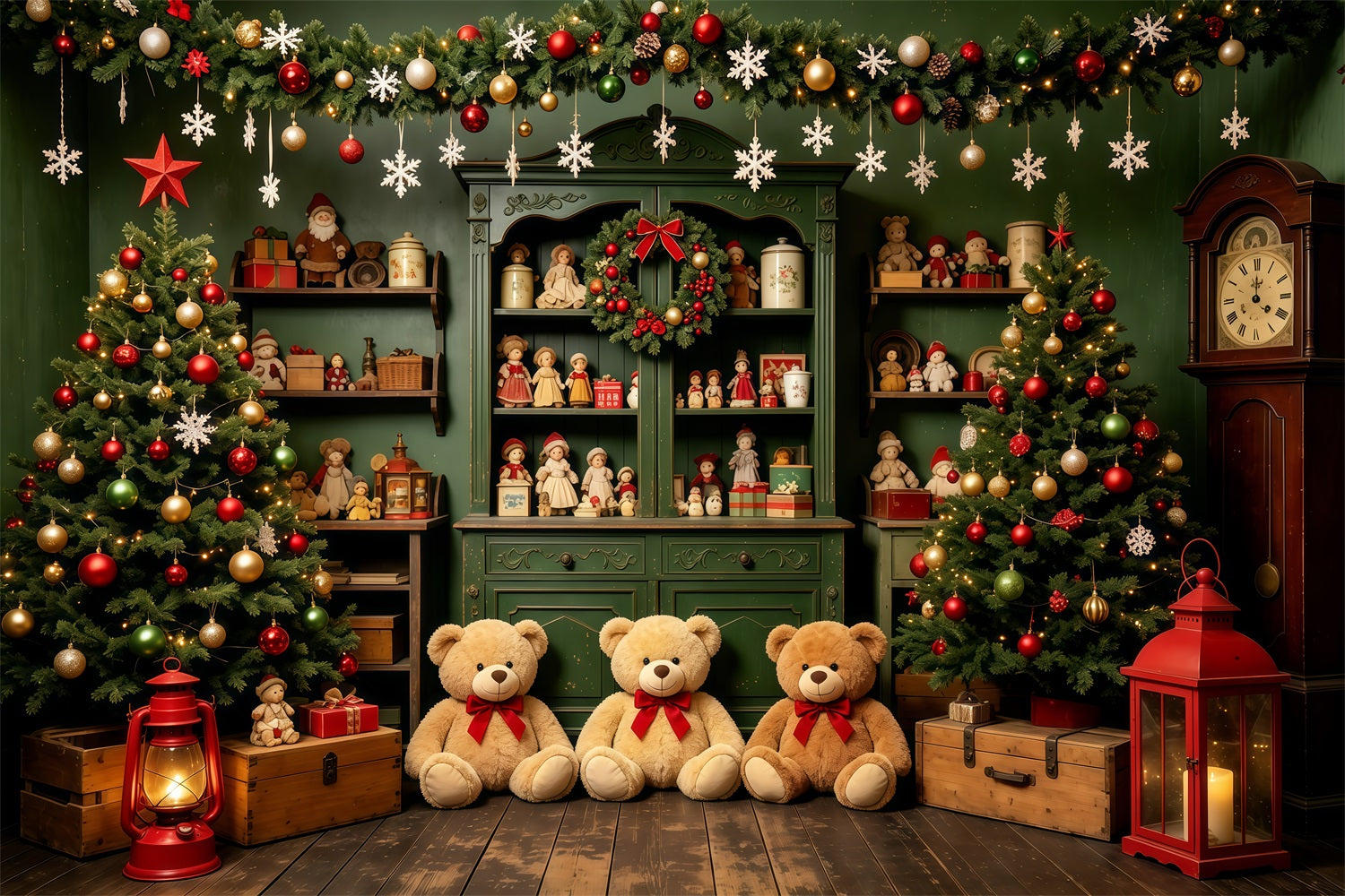 Christmas Kids Backdrop Dollhouse Toy Shelf Display Christmas Muslin Backdrops GQ68-77