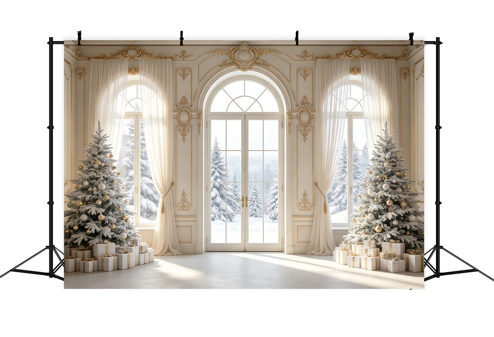 Elegant Christmas Backdrop Vintage Snowy Window View Christmas Backdrops GQ68-79