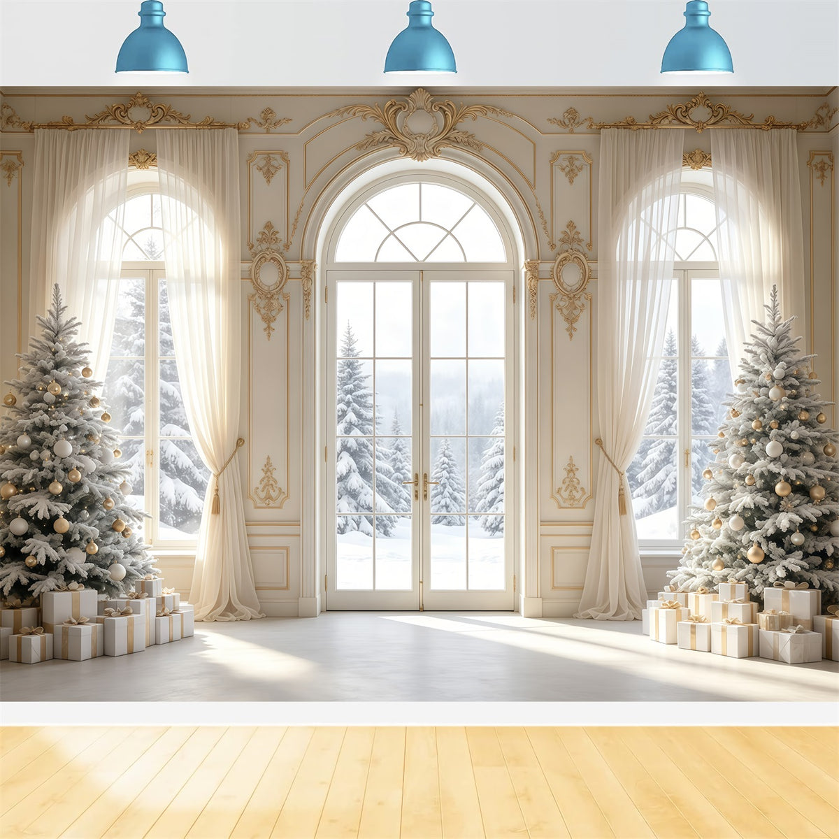 Elegant Christmas Backdrop Vintage Snowy Window View Christmas Backdrops GQ68-79
